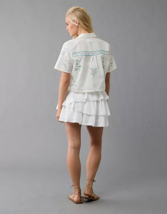 Aeo AE Collared Tie Front Embroidered Shirt