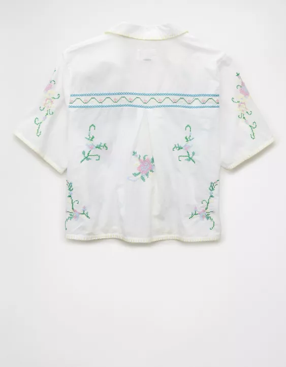 Aeo AE Collared Tie Front Embroidered Shirt