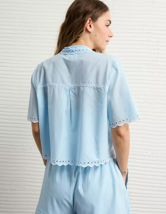 Aeo AE Collared Tie Front Embroidered Shirt