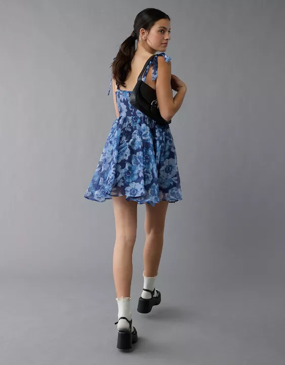 Aeo AE Corset Tie Strap Floral Mini Dress