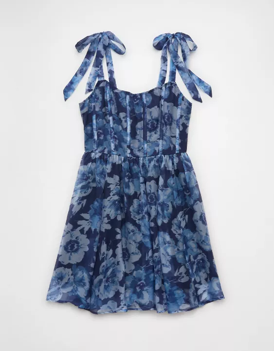 Aeo AE Corset Tie Strap Floral Mini Dress