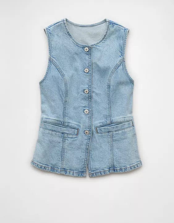 Aeo AE Crew Neck Button-Up Denim Vest