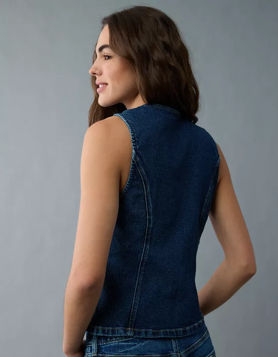 Aeo AE Crew Neck Button-Up Denim Vest