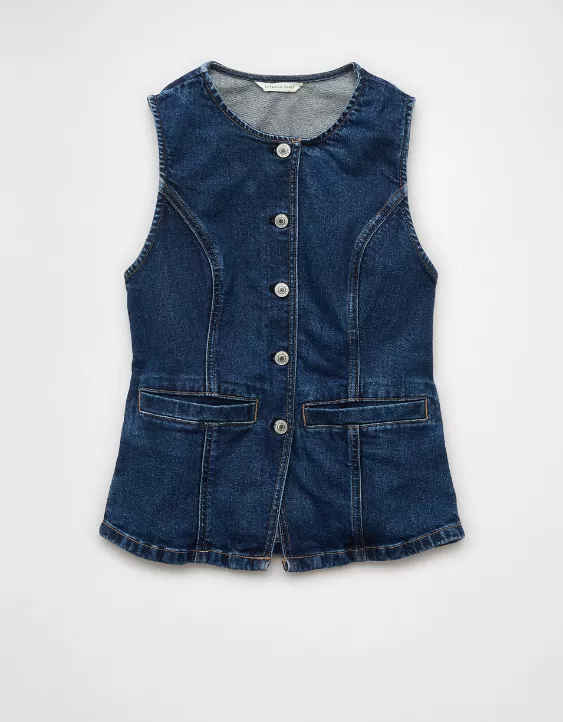 Aeo AE Crew Neck Button-Up Denim Vest