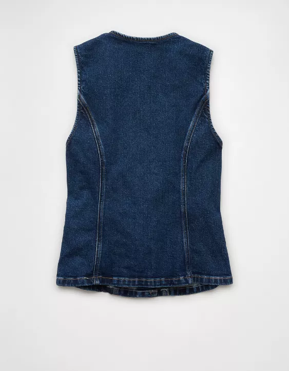 Aeo AE Crew Neck Button-Up Denim Vest