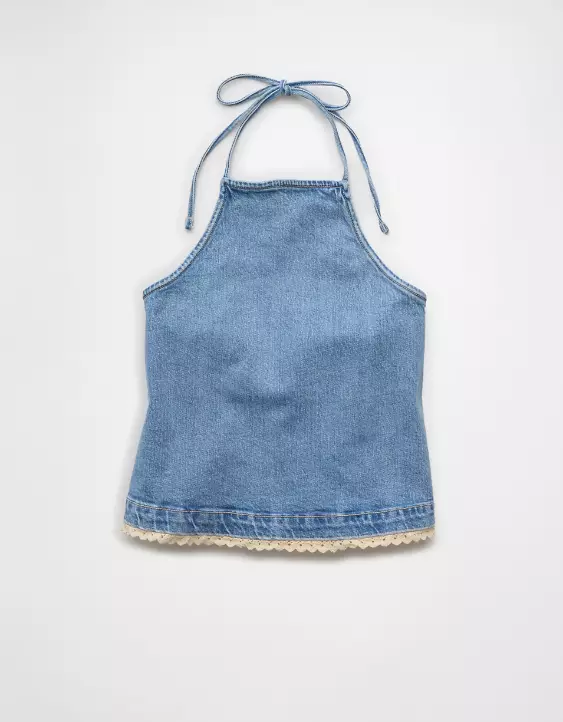 Aeo AE Crochet Denim Halter Top