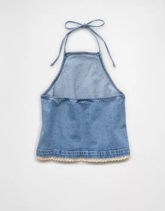 Aeo AE Crochet Denim Halter Top