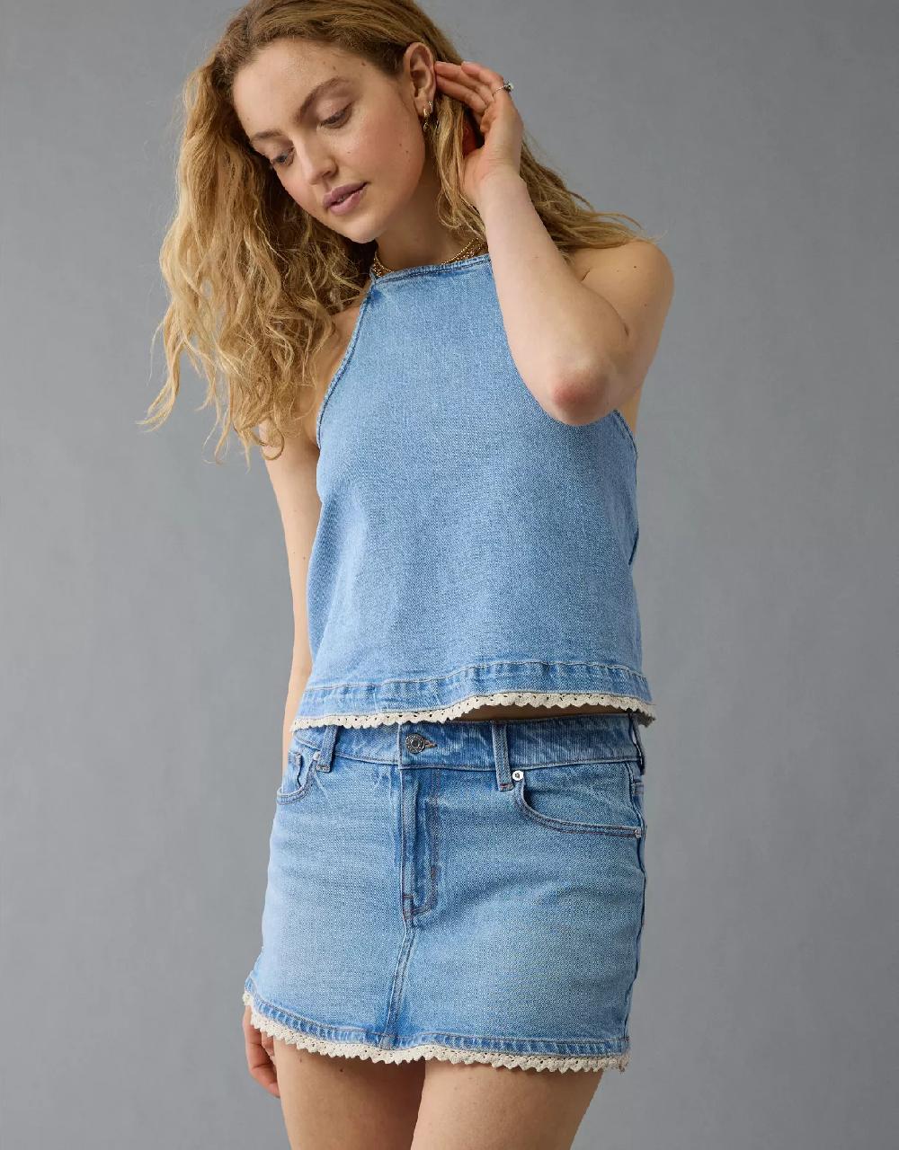 aeo AE Crochet Denim Halter Top