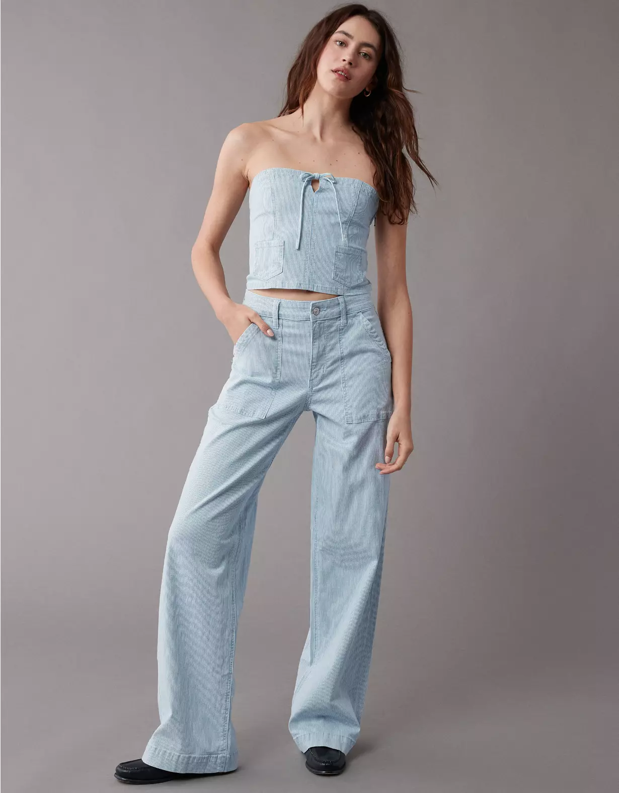 aeo AE Cropped Railroad Denim Top