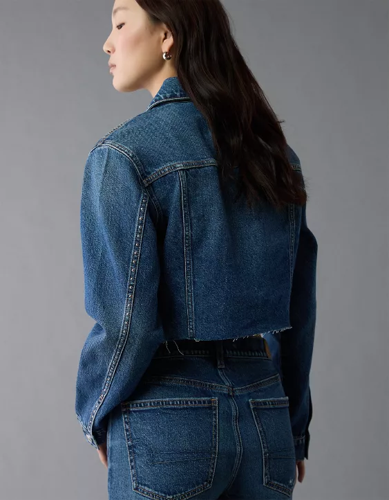 Aeo AE Cropped Studded Denim Jacket