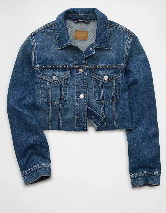 Aeo AE Cropped Studded Denim Jacket