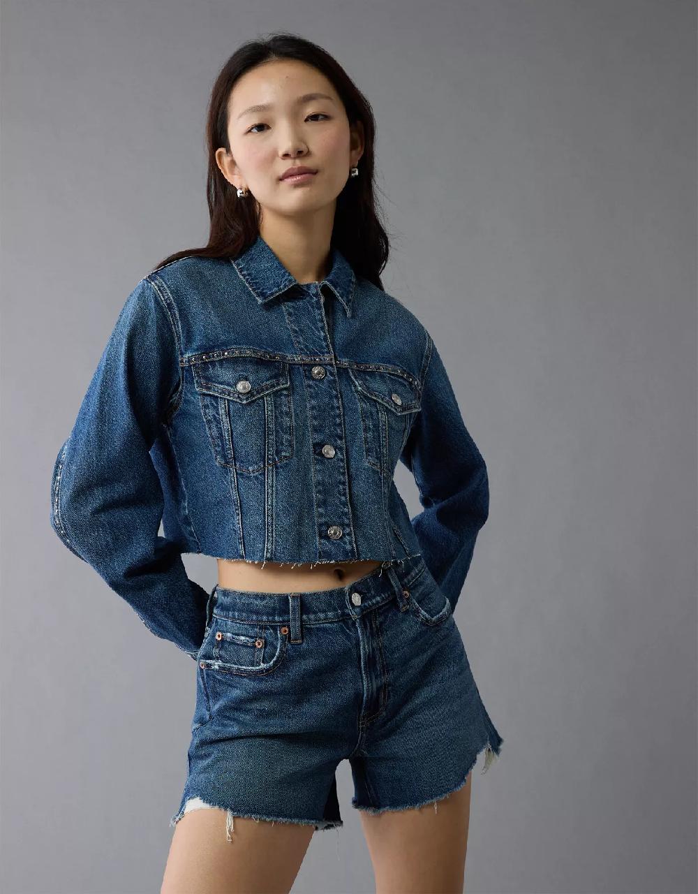 aeo AE Cropped Studded Denim Jacket