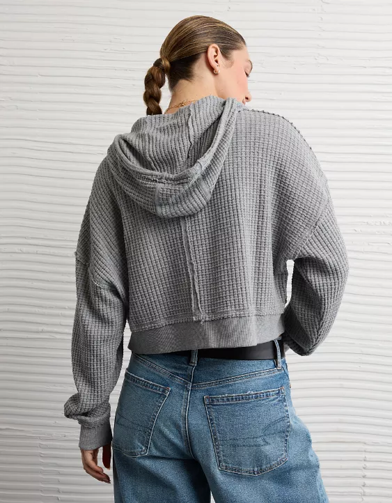 Aeo AE Cropped Waffle Zip-Up Hoodie
