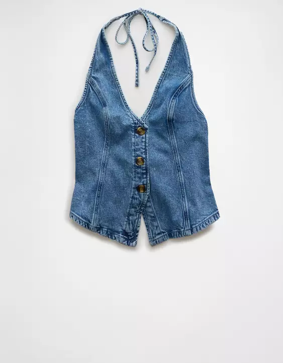 Aeo AE Denim V-Neck Halter Vest