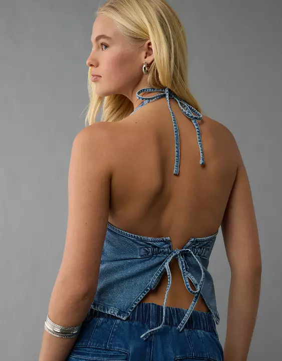 Aeo AE Denim V-Neck Halter Vest