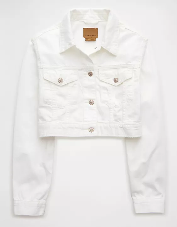 Aeo AE Dreamy Drape Super Cropped Denim Jacket