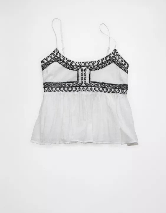 Aeo AE Embroidered Babydoll Tank Top