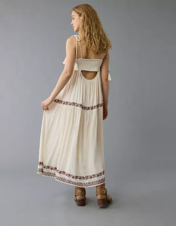 Aeo AE Empire Waist Embroidered Midi Dress