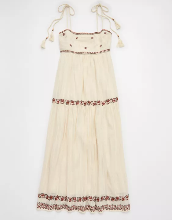 Aeo AE Empire Waist Embroidered Midi Dress