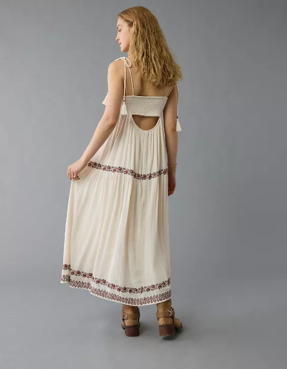 Aeo AE Empire Waist Embroidered Midi Dress