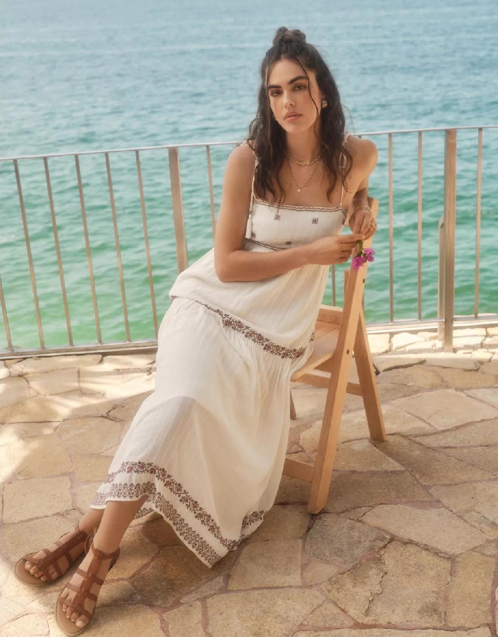 aeo AE Empire Waist Embroidered Midi Dress