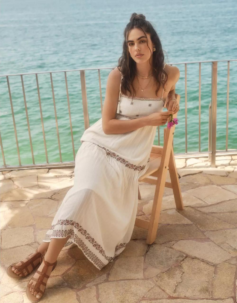 aeo AE Empire Waist Embroidered Midi Dress
