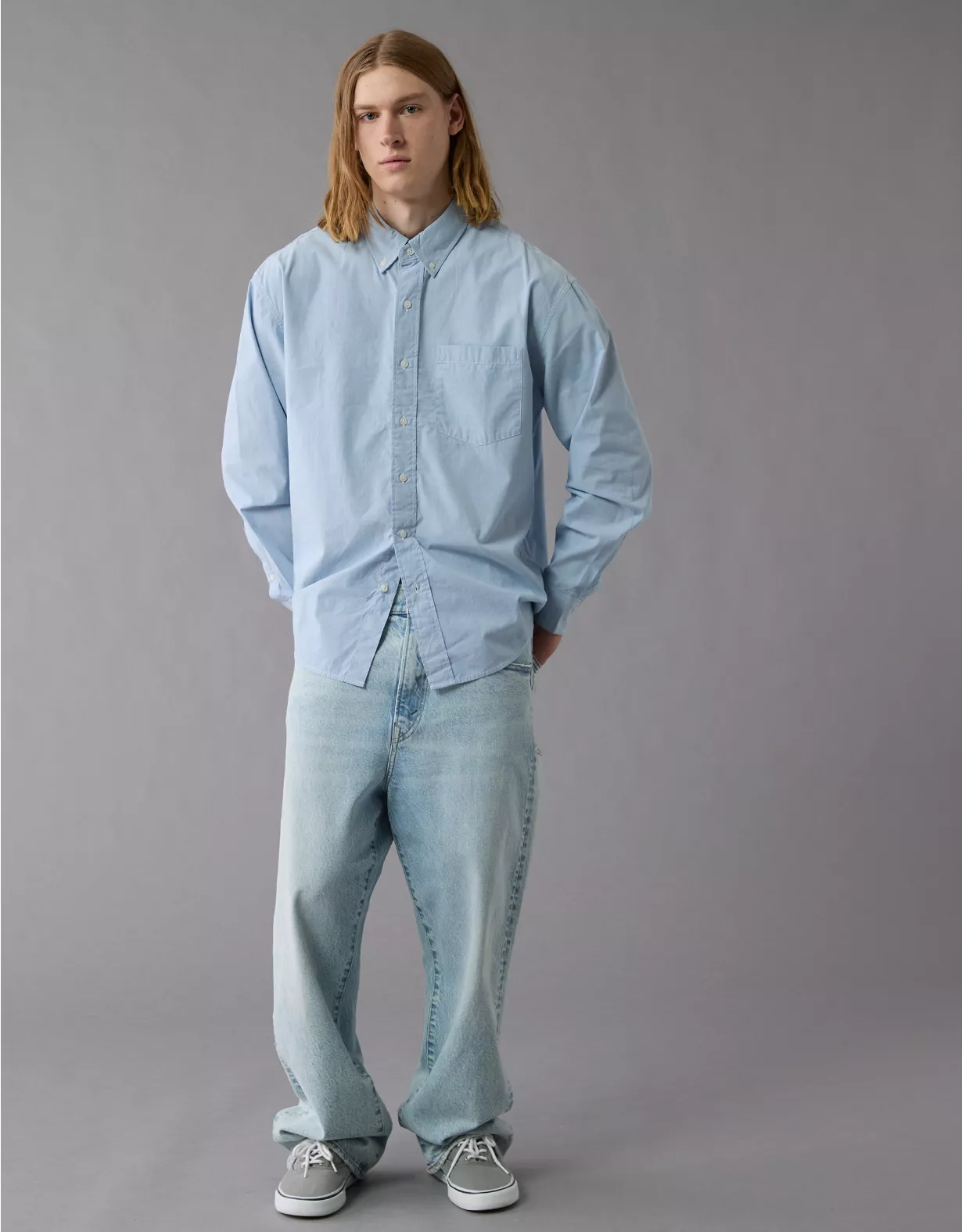 aeo AE Everyday Relaxed Poplin Button-Up Shirt