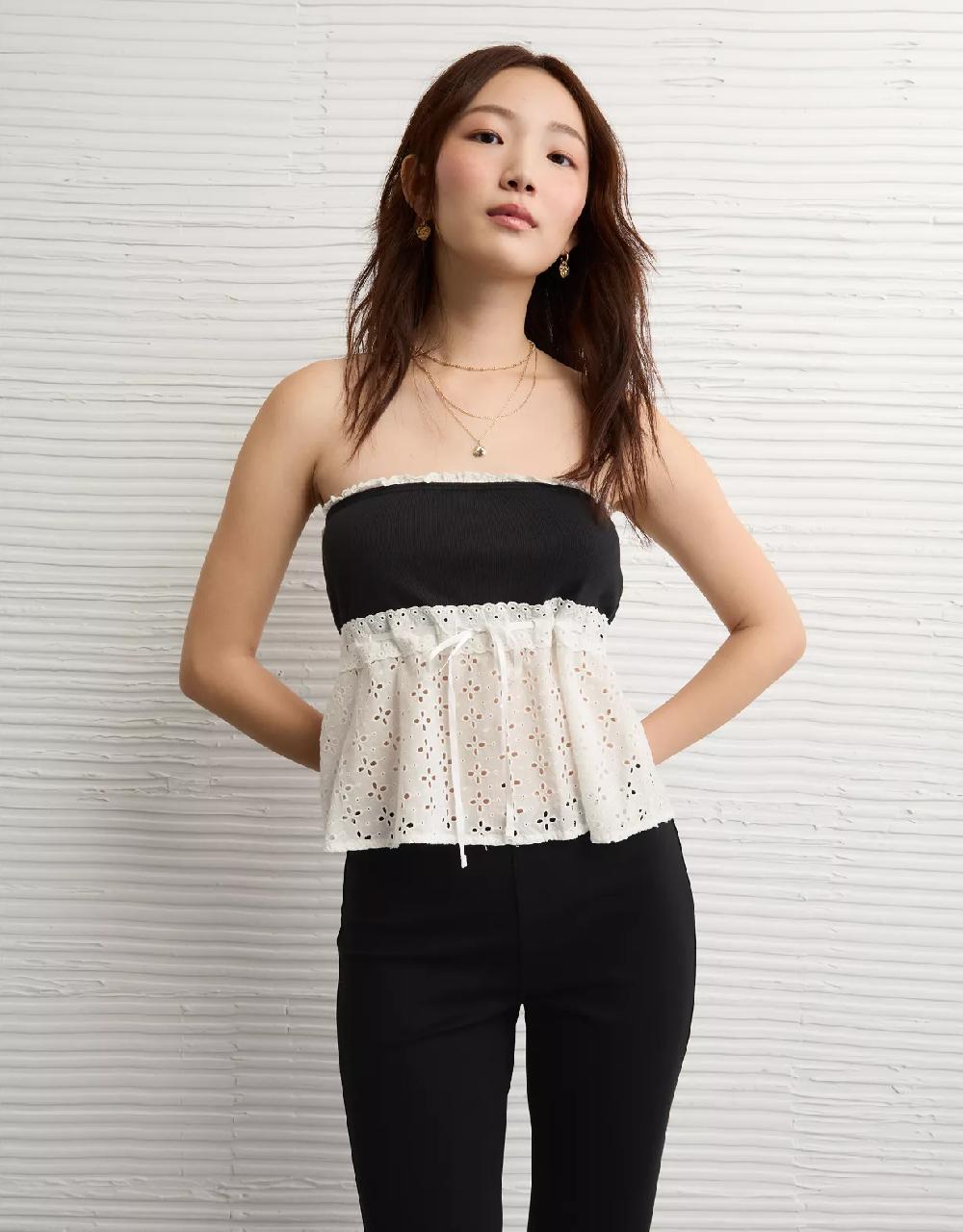 aeo AE Eyelet Babydoll Tube Top
