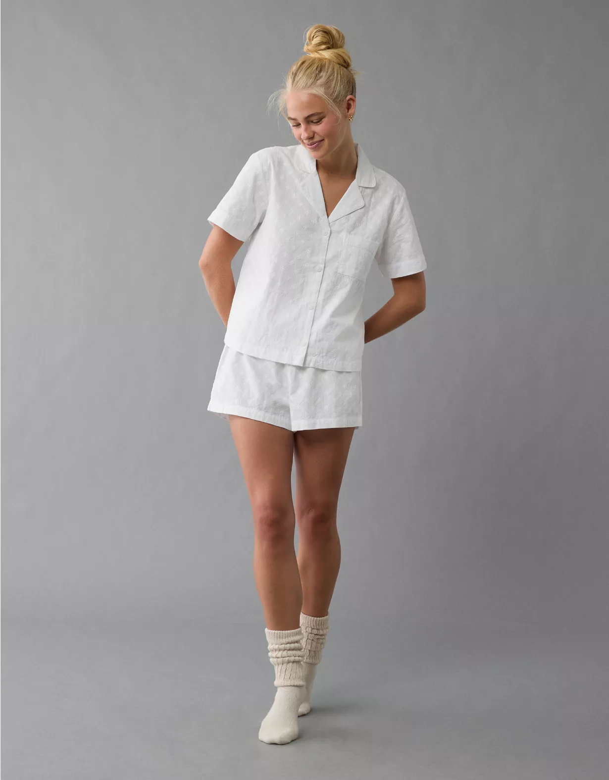 Aeo AE Eyelet Button-Up PJ Set