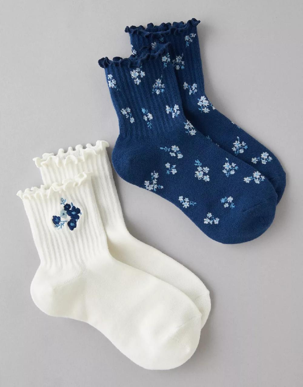 aeo AE Floral Cropped Crew Socks 2-Pack