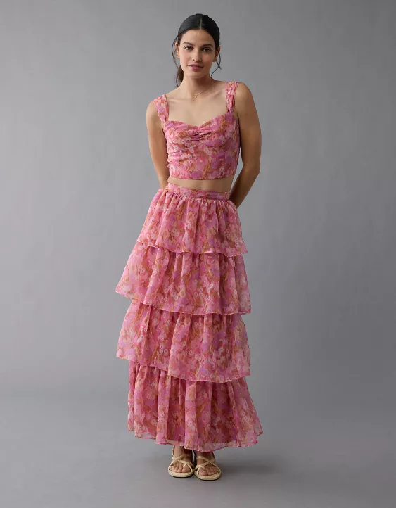 Aeo AE Floral Organza Maxi Skirt Set