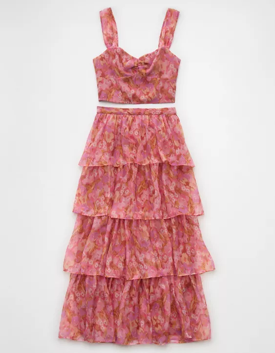 Aeo AE Floral Organza Maxi Skirt Set