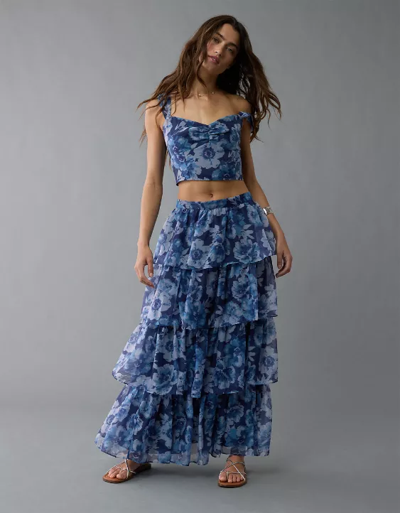 Aeo AE Floral Organza Maxi Skirt Set