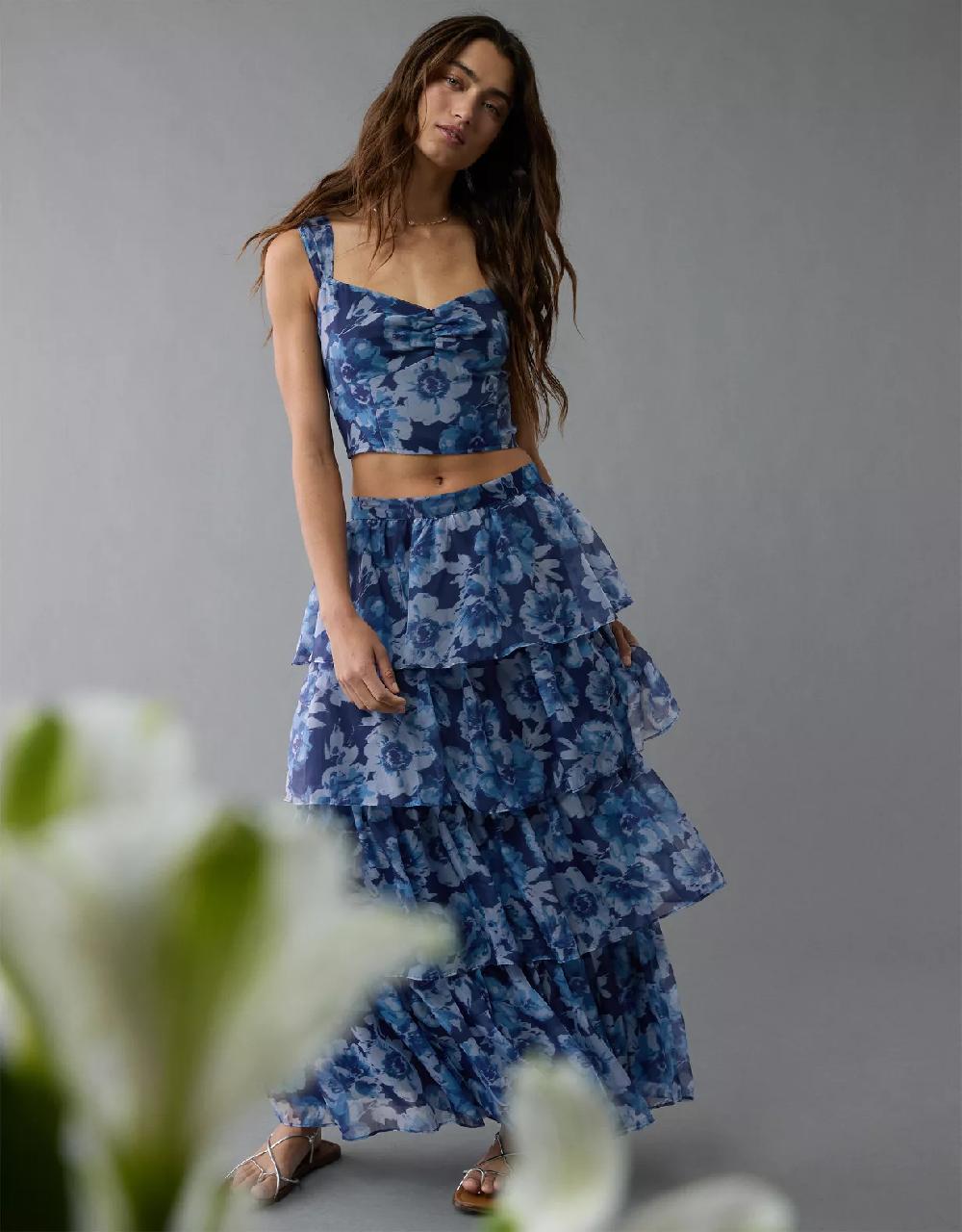 aeo AE Floral Organza Maxi Skirt Set