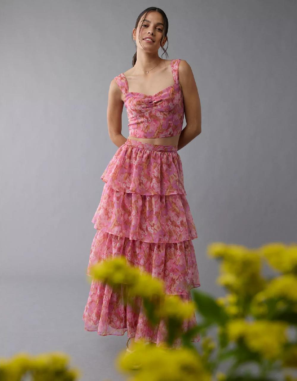 aeo AE Floral Organza Maxi Skirt Set