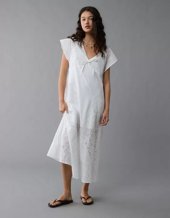 Aeo AE Flutter Sleeve Eyelet Maxi Dress