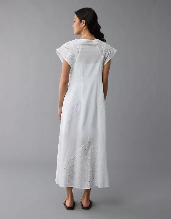 Aeo AE Flutter Sleeve Eyelet Maxi Dress