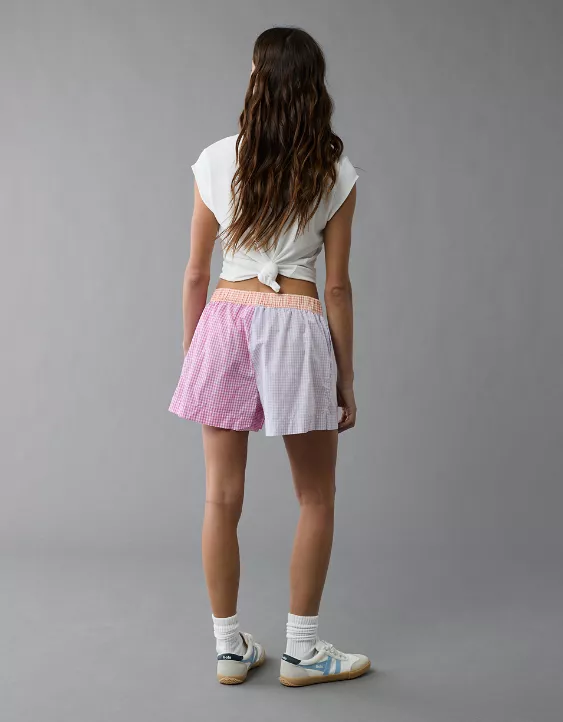 Aeo AE Gingham Colorblock Boxer Sleep Short