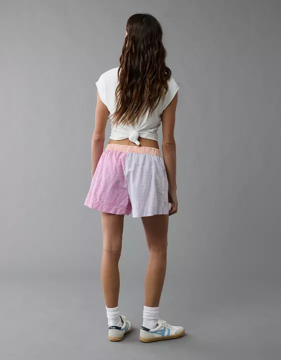 Aeo AE Gingham Colorblock Boxer Sleep Short