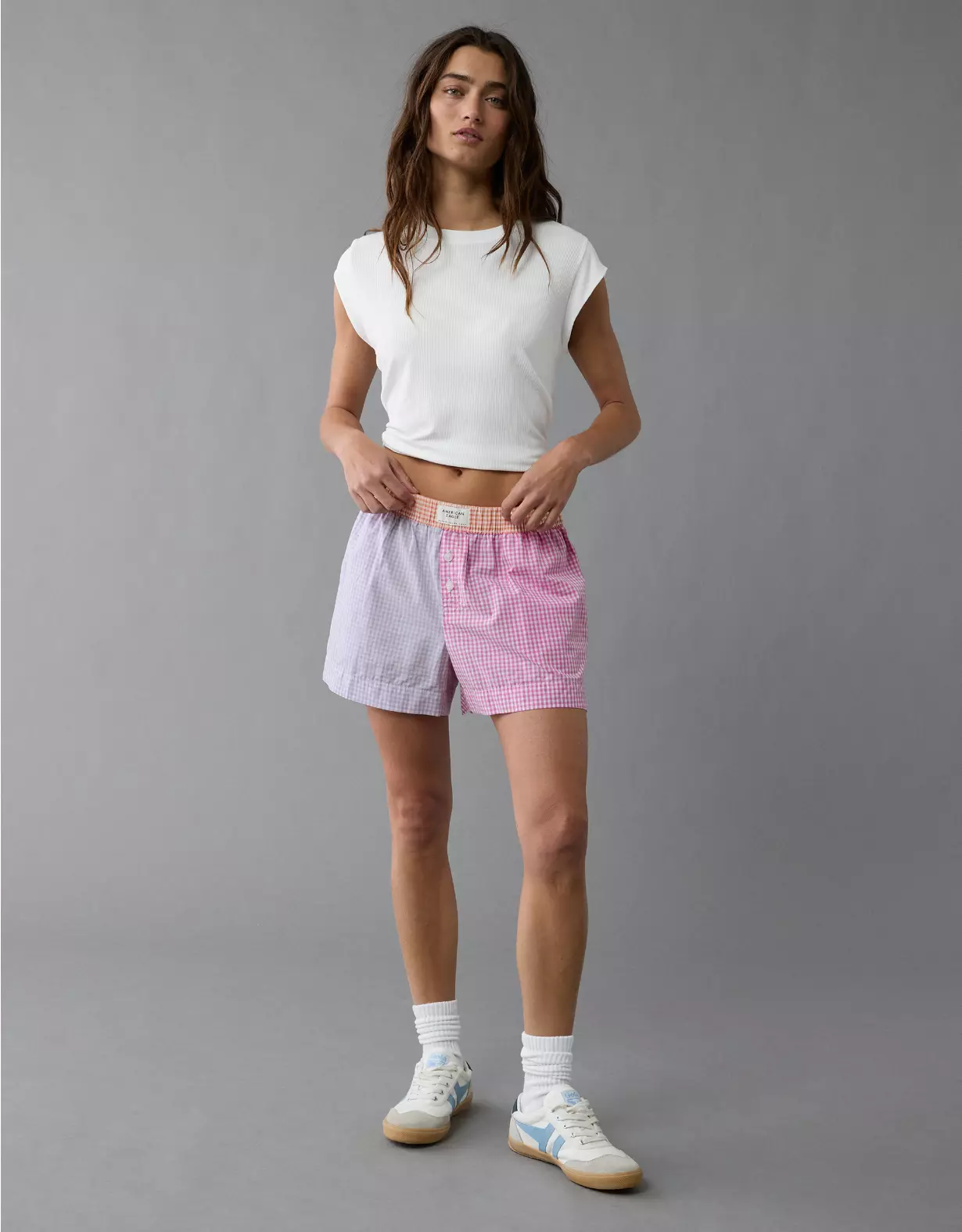 aeo AE Gingham Colorblock Boxer Sleep Short