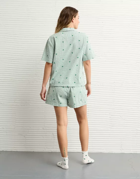 Aeo AE Gingham Hearts Seersucker PJ Set
