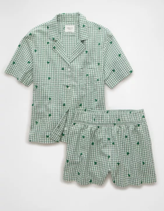 Aeo AE Gingham Hearts Seersucker PJ Set