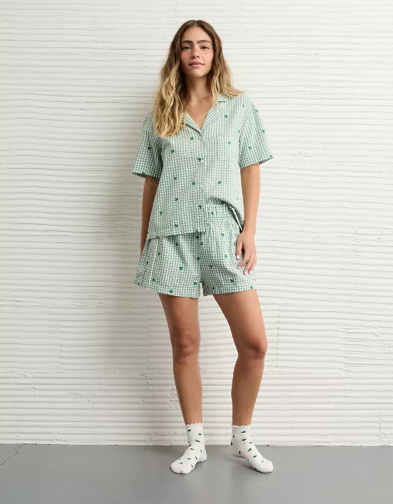 Aeo AE Gingham Hearts Seersucker PJ Set