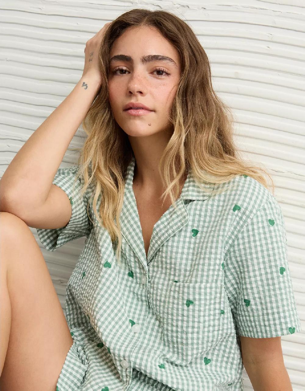 aeo AE Gingham Hearts Seersucker PJ Set