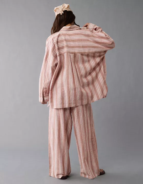 Aeo AE Go Big Linen-Blend Oversized Striped Shirt