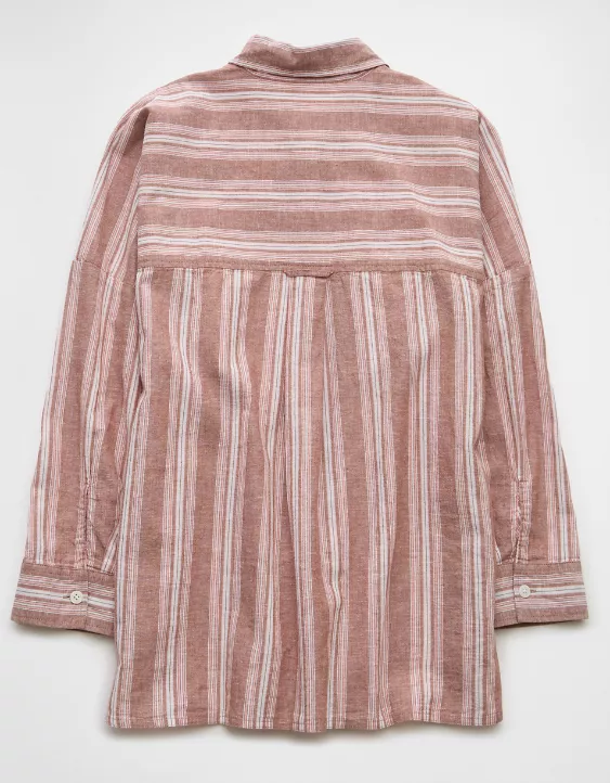 Aeo AE Go Big Linen-Blend Oversized Striped Shirt