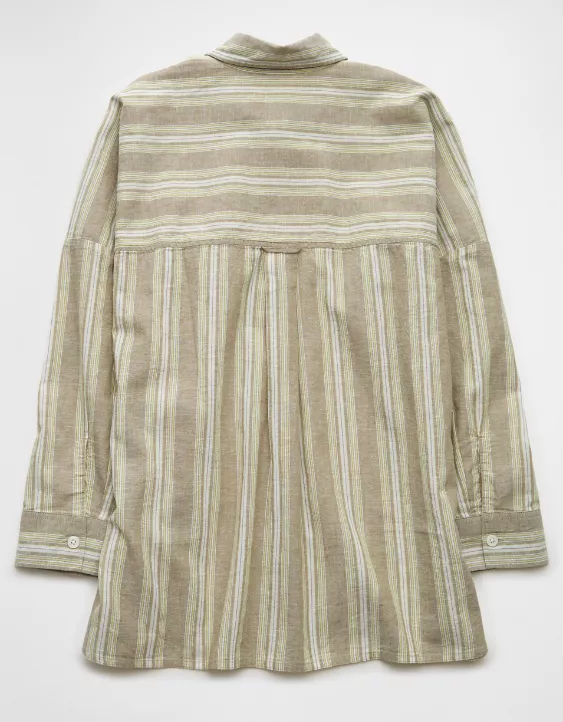 Aeo AE Go Big Linen-Blend Oversized Striped Shirt