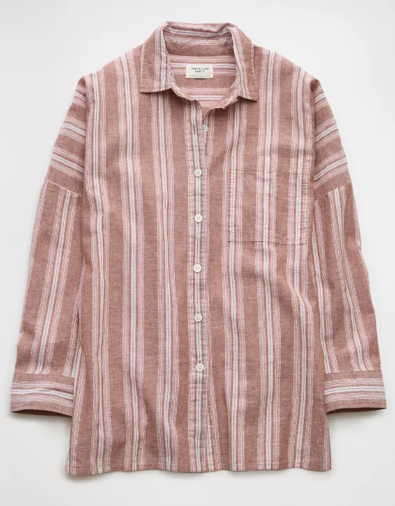 Aeo AE Go Big Linen-Blend Oversized Striped Shirt
