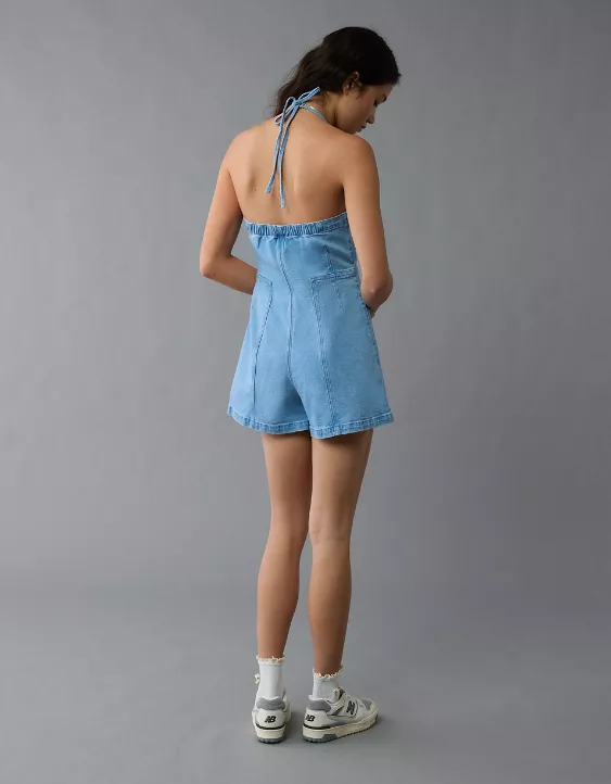 Aeo AE Halter Denim Romper
