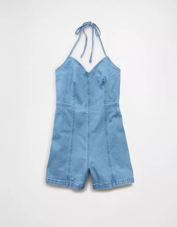 Aeo AE Halter Denim Romper